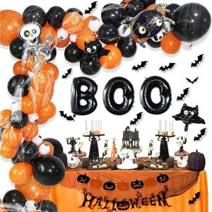 BALLON DÉCORATIF  Guirlande De Ballons D'Halloween - Décoration D'Halloween - Orange Et Noir - Guirlande De Ballons Avec Toile D'Araignée - Ch[u9333]