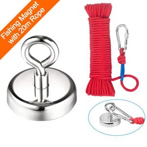 Diam/ètre 60mm - Combin/é 300 KG Extr/êmement Traction Puissant Rond P/êche Aimants Id/éale pour P/êche /À Laimant et Chasse Au Tr/ésor 20M//66ft Uolor Double Faces Aimant N/éodyme avec Corde