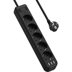 JSVER Multiprise USB 3 Prises avec 3 Ports USB Chargeur de Voyage (5V2,4A)  Multiprises Electrique 3680W 16A avec Cable 2m pour Smartphone, Maison,  Bureau-Noir : : High-Tech