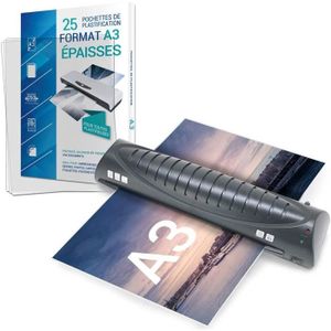Chaud et Froid Machine à Plastifier 2 Rouleaux avec 250mm/min avec 15 Pochettes de Plastification Plastifieuse A3 Coin Arrondi de Plastification Comprise pour l’Usage Bureautique et Domestique 