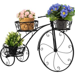 PORTE-PLANTE GOPLUS Support de Plante de Tricycle avec 3 Pots, Support de Chariot de Pot de Fleur en Métal, Style Parisien et Élégant,80x25x52CM
