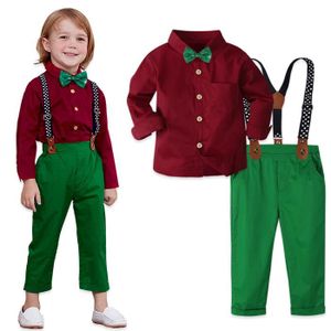 Ensemble de vêtements Vêtement Bebe Garçon Noël Ensemble Enfant Automne et hiver Tenue Fete Ceremonie Chemises Haut et pantalons Rouge 12 Mois à 6 Ans