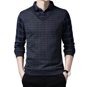 SOUS-PULL SOUS-PULL Hommes Pull Sweater faux collier à deux pièces Collier longue manches longues Slim Spring Pull for Work style-Grey