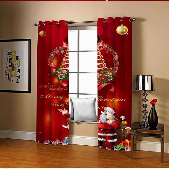 Amdxd Rideaux Pas Cher Rouge-Marron Père Noël avec Arbre de Noël Et  Couronne,Polyester Rideaux 70x160cm[5607] - Cdiscount Maison