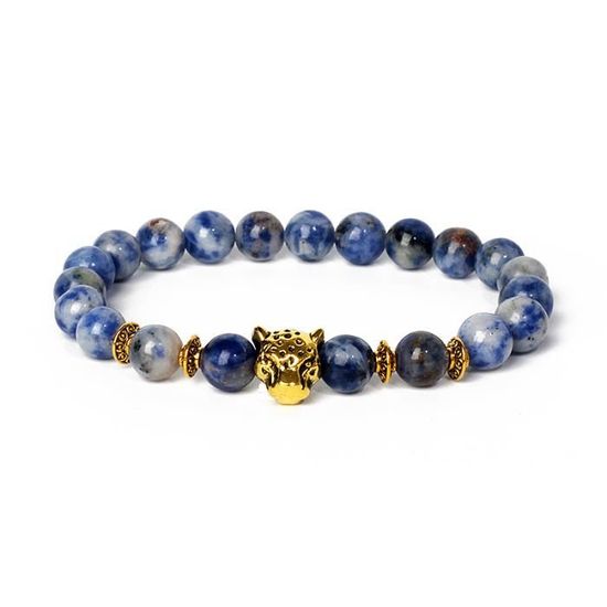 Bracelet Femme Tête De Lion Métal Doré | Bijou Mode Chaîne Noir Et Or