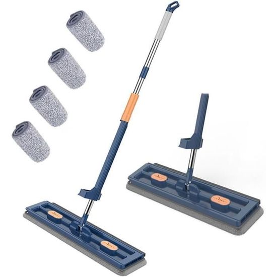 Balai Plat Serpillère Microfibre – Grand Format, Essorage Intégré, Rotation 360°, 2 Tampons Inclus (Bleu) - 4
