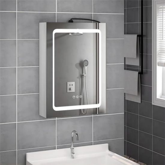 Armoire Miroir Salle De Bain LED 80x70cm - Contrôle Tactile - Anti-Buée - 2 Portes - Alliage Aluminium