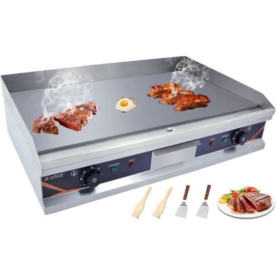 TAIMIKO Plancha Électrique Professionnelle 1700W - Plaque Gril Acier Inox Fonte Lisse Avec Thermostat 50-300°C Et Bac Graisse