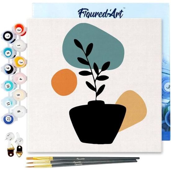 Figured’Art – Mini Peinture Par Numéro Plante Grasse – 20x20 Cm – Kit Complet Adulte – Loisir Créatif Et Détente