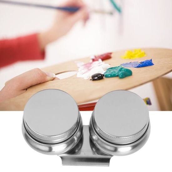 Palette Cup, Double Grande Bouche En Acier Inoxydable Tasses Palette Avec Clip Palette Peinture à L'huile Conteneur De Solvant Térébenthine Megilp Avec CouvercleCoupelles