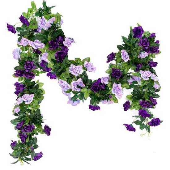 Lot 8 Guirlandes Roses Artificielles 2,45m - Fleurs Soie Pour Mariage Décoration Mur