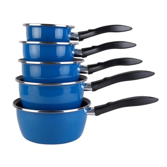 Lot 5 Casseroles émail Bleu Induction - Intérieur Pierre Anti-adhésif - Magnefesa