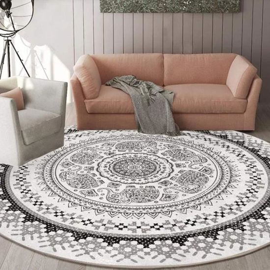 Tapis Rond Multicolore De 160 Cm De Diamètre, Motif Patchwork Avec Bordure Multicolore, Facile à Nettoyer, Idéal Pour Salon, Chambre à Coucher, Salle à Manger, Maison, Bureau, Décoration Intérieure