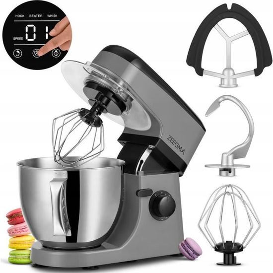 Robot Pâtissier ZEEGMA Planeet Chef 1500W - Bol Inox 6.5L - 7 Vitesses - Accessoires Inclus - Noir