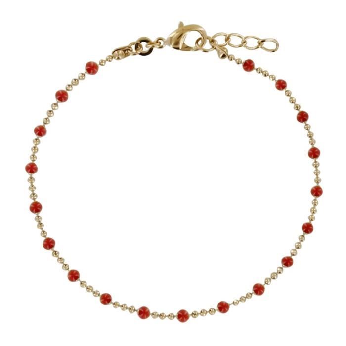 Les Poulettes Bijoux - Bracelet Plaqué Or Billes et Petites Perles - Rouge