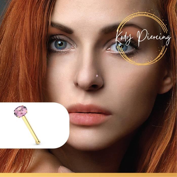 KODY PIERCING Stud Or 9 Carats et Zircon Rose serti de 1,2mm