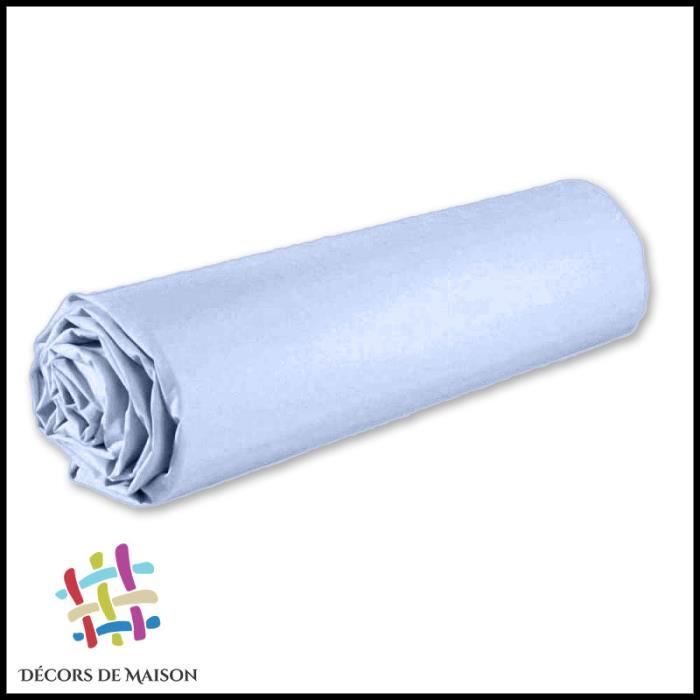 Drap Housse Uni 2 Personnes 140X190-Bleu Ciel -Décors De Maison