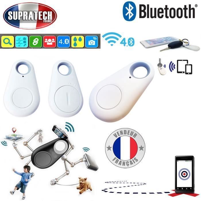 Mini Localisateur Porte-Clés Traceur Anti-Perte Bluetooth 4.0 Universel avec Alarme Coloris Blanc