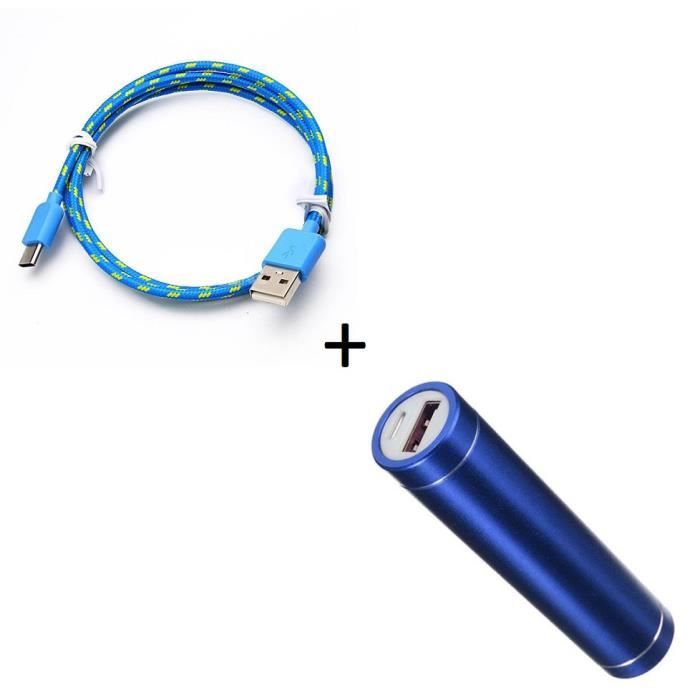 Pack Batterie pour SAMSUNG Galaxy A10 Smartphone Type C (Cable Tresse 3m + Batterie Chargeur Externe) Android 2600mAh (BLEU)