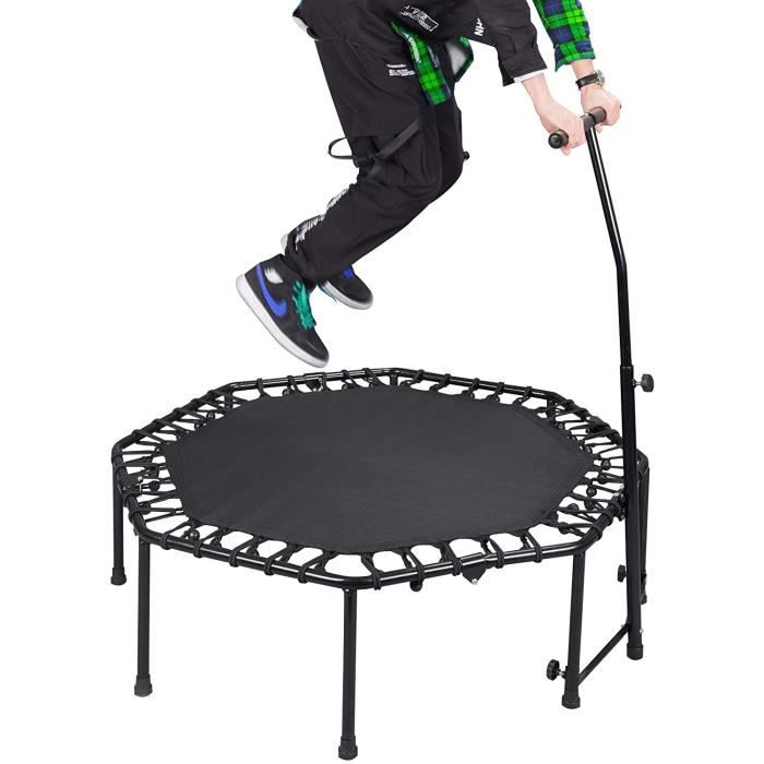 EUGAD Trampoline de Fitness Pliable Ø126cm - avec poignée réglable en Hauteur - Noir