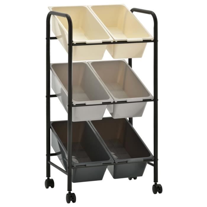 Chariot de rangement pour jouets à 6 tiroirs - Meuble de rangement à roulettes - Desserte Billot Ombre Plastique