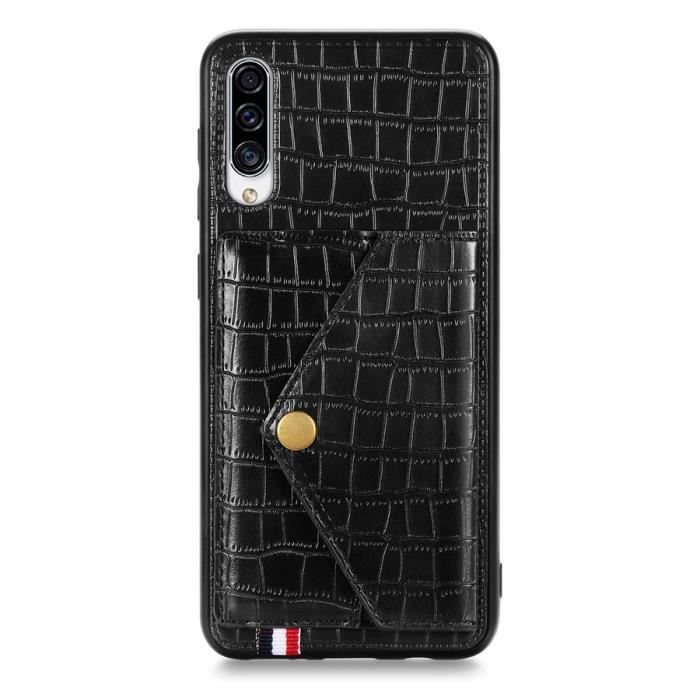 Étui Samsung Galaxy A70S, Cuir Porte-Cartes Motif à Crocodile Silicone Ultra-fin Support Housse Protection, Noir