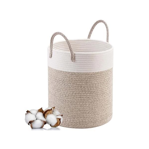 Paniers à Linge Panier Rangement Corbeille à Linge Sac Rangement en corde de coton pour Jouets Maison Salle de Bain 40*45CM