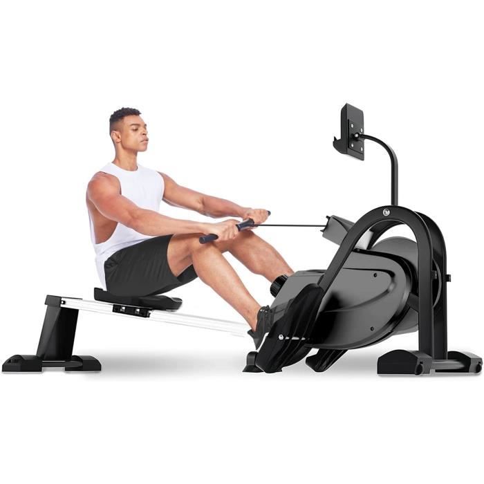 Rameur d'appartement rameur magnétique 10 Niveaux de résistance grand écran LCD Capacité de poids 120 kg EU plug Noir-CAROMA