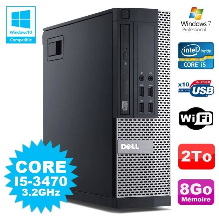 PC Dell 7010 SFF Core I5-3470 3.2GHz 8Go Disque 2000Go DVD Wifi W7