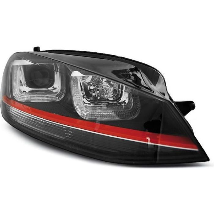 Paire de feux phares VW Golf 7 12-17 Daylight led U-type noir avec ligne rouge (WM2)