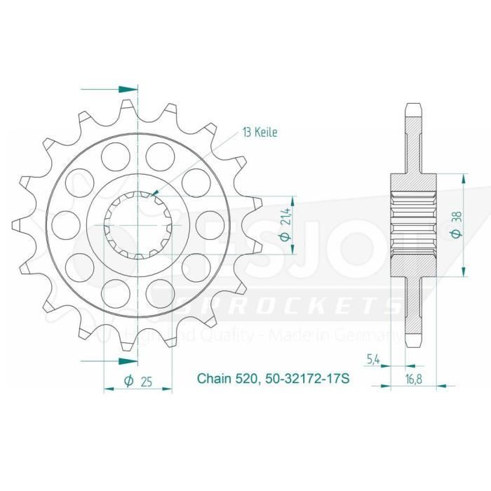 Pignon Lightweight Honda - 520 - 17 Dents - Made in Germany