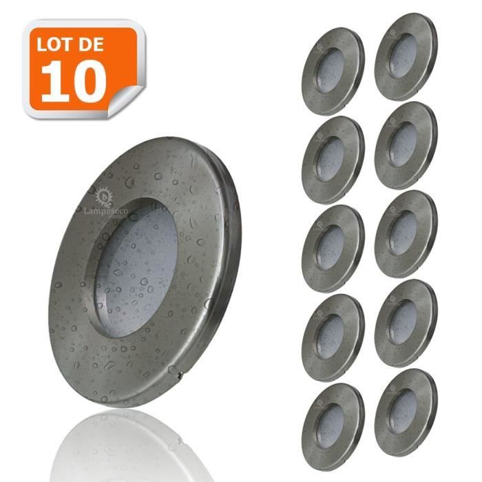 10X Spots LED Encastrables Alu Brossé Etanche IP44 Pour Salle de Bain Blanc Chaud