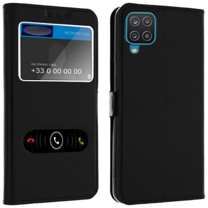 Coque pour Samsung Galaxy A12, Housse double fenêtres Etui pour Samsung Galaxy A12 - Décrochage rapide - Noir