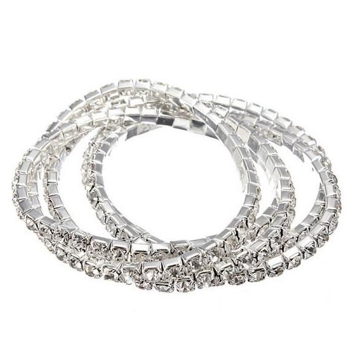 LCC® bracelet femme multirang argent diamant cristaux réglable swarovski blanche élégant soirée brillant -cadeau-mode fantaisie