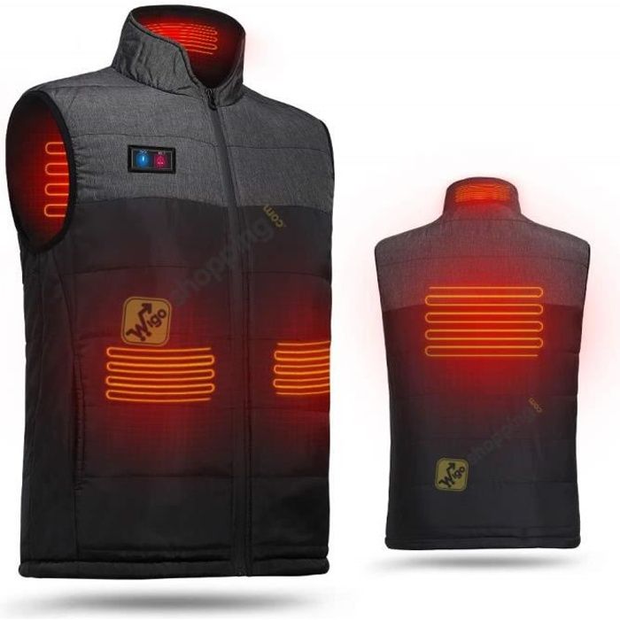 Gilet Chauffant électrique Double Interrupteur réglable 4 réchauffeurs Chargement USB Chauffage ultraléger Protection Contre Froid