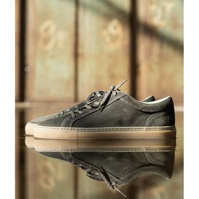 ASPHALTE - Basket Sneakers Solides Taille 43 Vert Olive 100% Cuir Italien