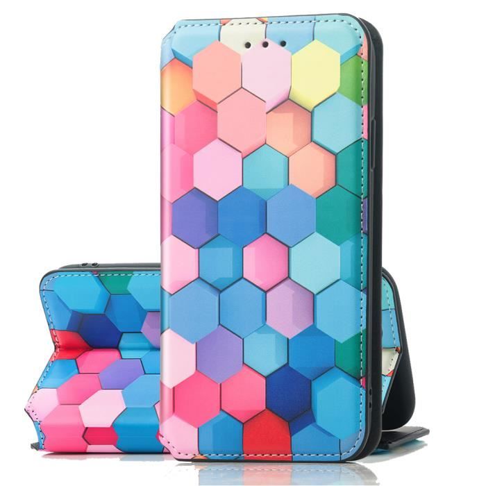 Coque DOOGEE X96 Pro Étui à Rabat Magnétique Protection Flip Portefeuille Housse en Cuir avec Rangements Cartes, Arc-en-ciel Bulles