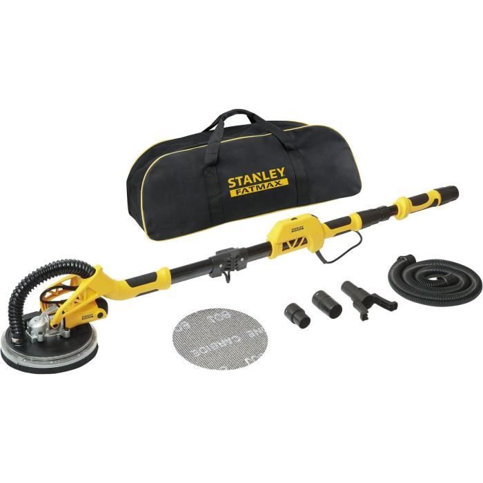Ponceuse à Plâtre Téléscopique 7501W STANLEY 750W GIRAFE Diam. 225mm ECLAIRAGE LED + 5 abrasifs offerts Sac de rangement