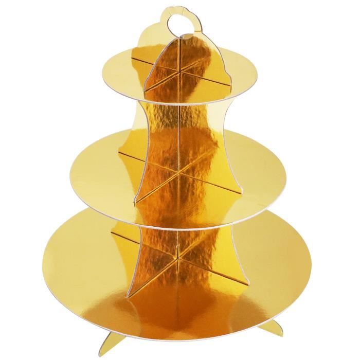 Support Métallique Or en Carton de Muffins Petits Gâteaux Réutilisable à Trois Niveaux TRIXES