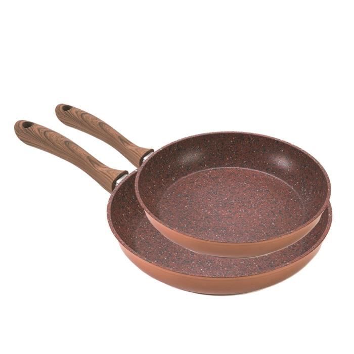 Copper Stone Pan – lot de 2 Poêles 20-24 CM - revêtement Granit Haute Technologie Antiadhésive et Anti-rayures avec Effet Cuivre.