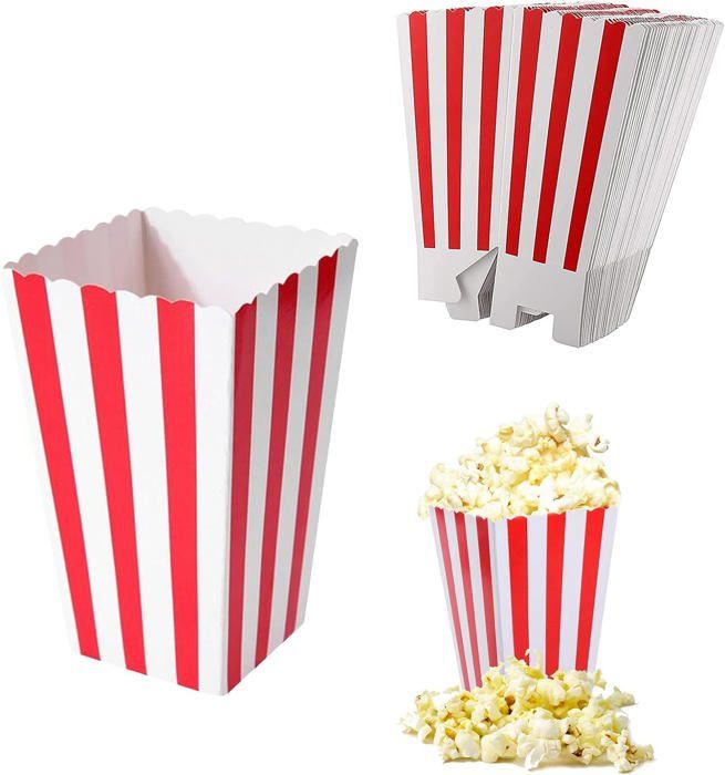 Sachets à Pop-corn Rétro - Lot De 72, Carton Rayé Rouge/blanc, Pour Soirée Cinéma Maison, Réutilisables