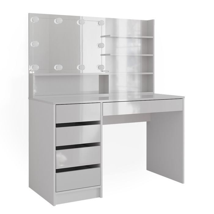 Coiffeuse Vicco Ruben Avec Miroir Et éclairage LED, Blanc, 1 Tiroir, 142.7 Cm