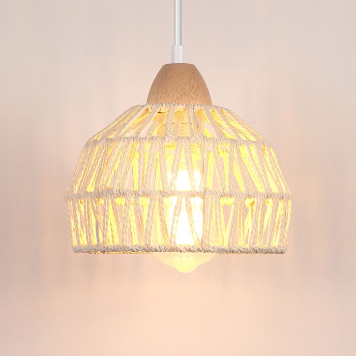 TOKIUS Suspension Luminaire Moderne en Rotin Naturel Lustre E27 Papier Bohême Lampe Suspendue Blanc pour Salle À Manger Salon Café