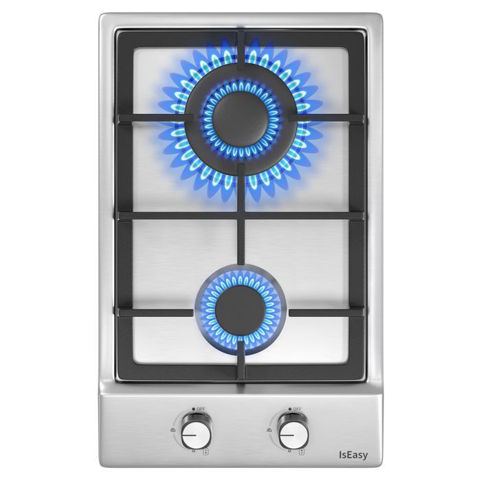 Plaque de Cuisson Gaz - ISEASY - 2 Feux - Inox - Encastrable - Allumage par Impulsion