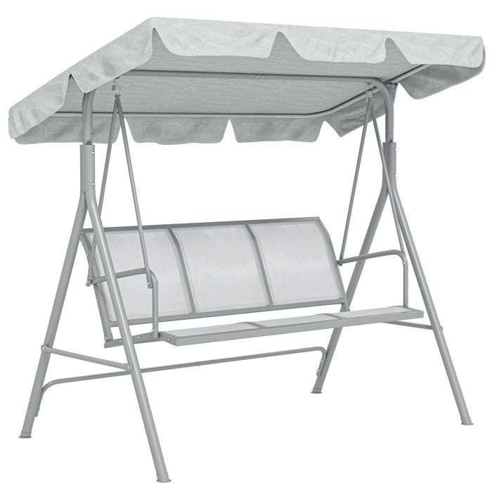 Balancelle de Jardin 3 Places - Outsunny - Toit imperméabilisé - Inclinaison réglable - Assise et Dossier Ergonomique - Gris