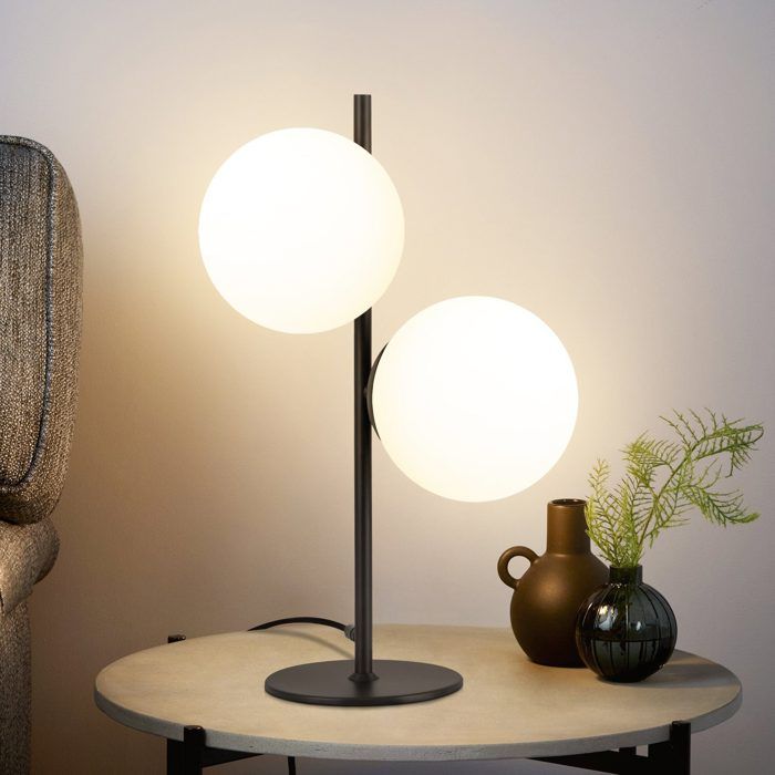 Homefire Lampe de Table Lampe de Chevet Noire Salon E27 Design Moderne Verre Industriel Vintage Métal 2 Ampoules