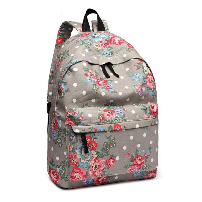 Sac à Dos - Fleur à Pois - Gris - 38x35x17 cm - Léger et durable
