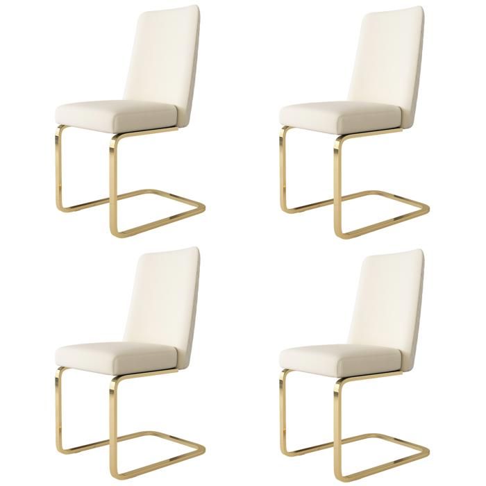 Set De 4 Chaises Salle À Manger Velours Luxe Beige - Diamond Back Design Pieds Métal Doré Salon/chambre Set De 4 Chaises Salle À Manger Velours Luxe Beige - Diamond Back Design Pieds Métal Doré Salon/chambre
