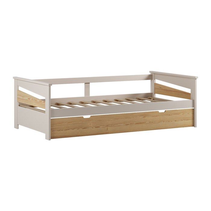 Lit gigogne 2 x 90 x 190 cm - MDF - Coloris : Naturel et beige - LURAVO Lit gigogne 2 x 90 x 190 cm - MDF - Coloris : Naturel et beige - LURAVO