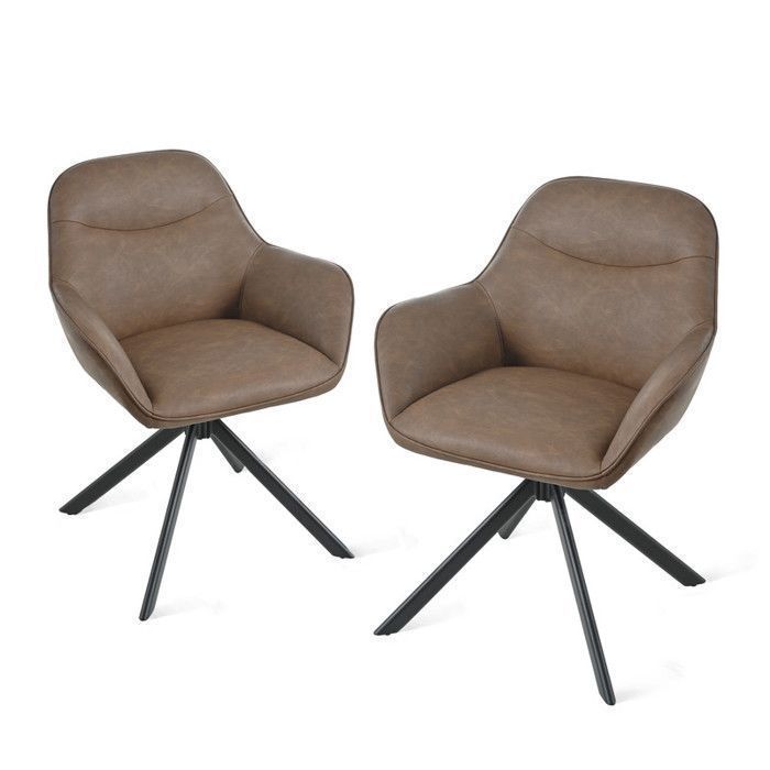 GOEURVANT Lot de 2 Chaises de Salle à Manger Pivotantes 360° avec Accoudoirs Chaises Design Ergonomique Pieds Métal Marron foncé